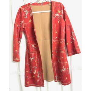 Solitaire Women Floral Boho Faux Suede Open Front Cardigan, Kimono, Jacket S